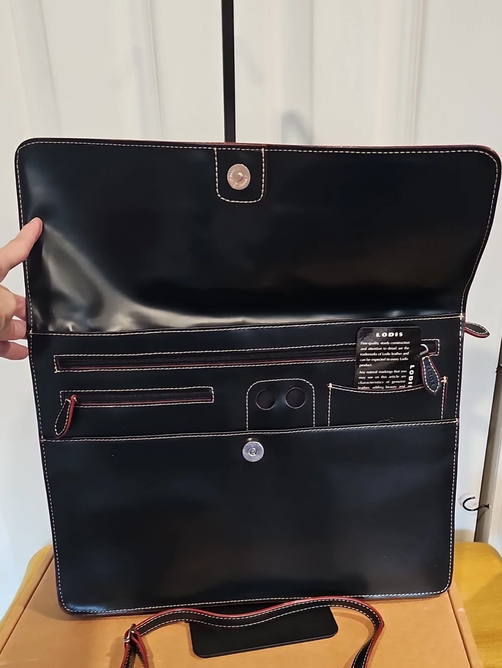 Lodis Smooth Black Leather Flap-over Business Portfolio /Laptop Bag NIB